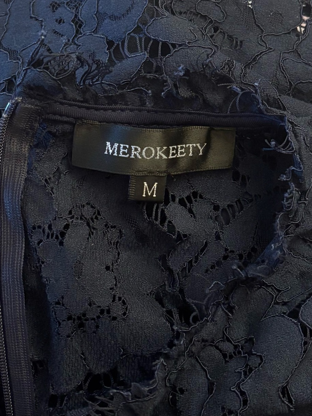 MEROKEETY Navy Blue Sleeveless Lace Floral Cocktail Dress Size M - Picture 5 of 10